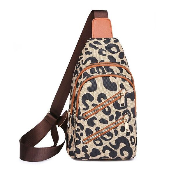 Handbags - Women's Multi-Compartment Leopard Shoulder Sling Backpack